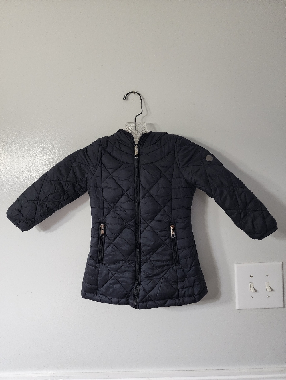 Steve Madden Girls' Black Quilted Hooded Coat - Kids Jacket
